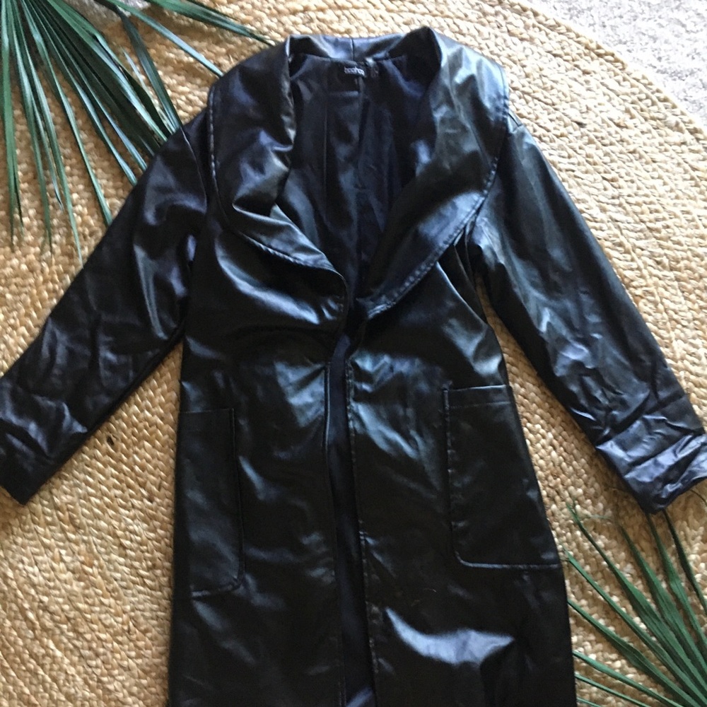 Faux leather trench coat